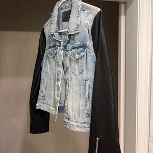 Blank NYC Light Blue Denim Jacket with Black Sleeves